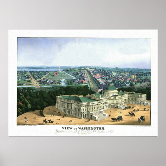Kleurenlithograaf 1852 - Uitzicht van Washington Poster (Voorkant)