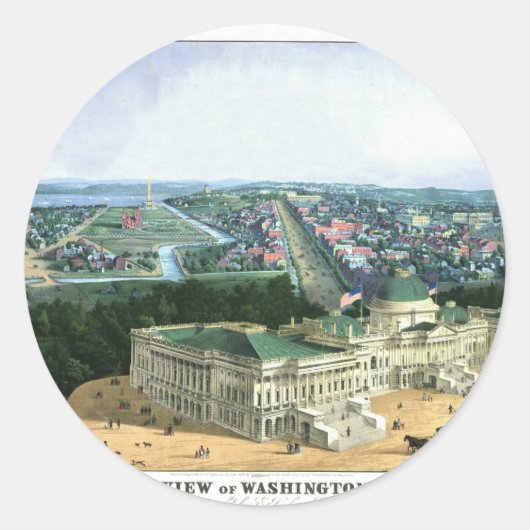 Kleurenlithograaf 1852 - Uitzicht van Washington Ronde Sticker (Voorkant)