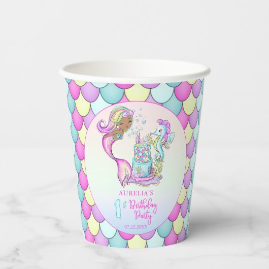 Kleurenmaakster - Meisje 1e verjaardag Papieren Bekers (Achterkant)
