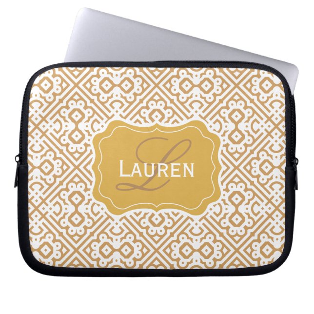  kleurenmonogram Marokkaans, Tan Gold Laptop Sleeve (Voorkant)