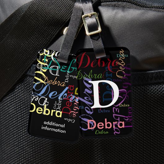 kleurennamen monogram typografie bagagelabel