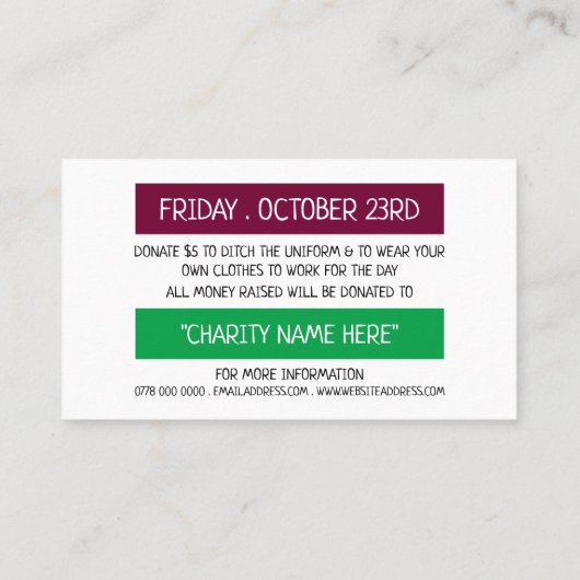 Kleurenontwerp, Casual-dansdag Visitekaartje (Achterkant)