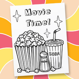 Kleurenpagina Filmtijd Popcorn, soda en zout