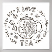 Kleurenpagina I Love Tea Poster (Voorkant)