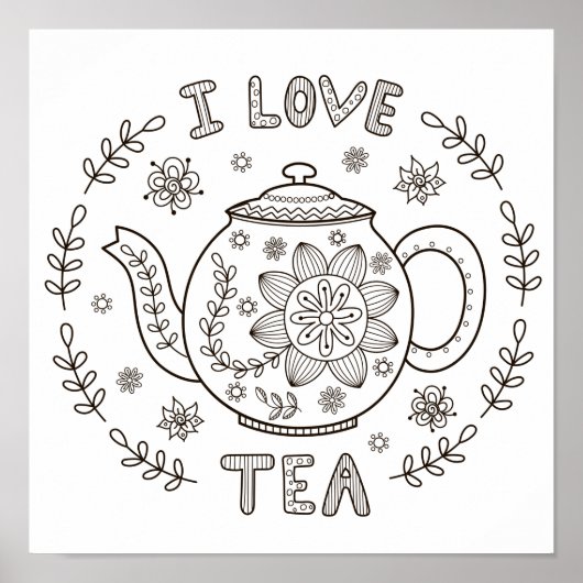 Kleurenpagina I Love Tea Poster (Voorkant)