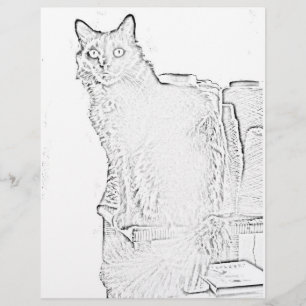 Kleurenpagina - Kat met spillen van garen