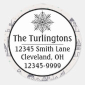 Kleurenpagina kerstdorp — Retouradres Ronde Sticker (Voorkant)