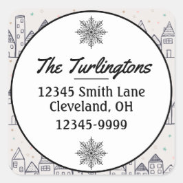 Kleurenpagina kerstdorp — Retouradres Vierkante Sticker