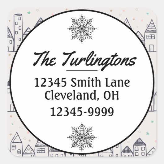 Kleurenpagina kerstdorp — Retouradres Vierkante Sticker (Voorkant)
