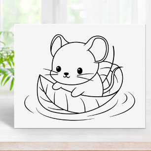 Kleurenpagina met een Cute Little Mouse Leaf Boat Poster