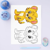 Kleurenpagina met een cute tijger flyer (Enkel)