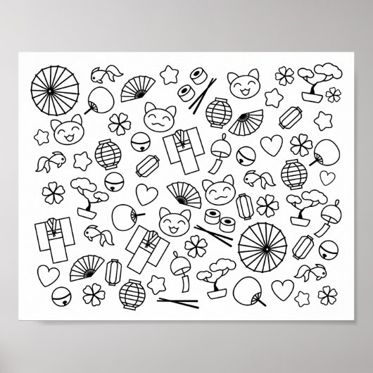 Kleurenpagina van de Japanse Kawaii-cultuur Poster (Voorkant)