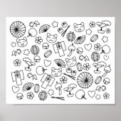 Kleurenpagina van de Japanse Kawaii-cultuur Poster (Voorkant)