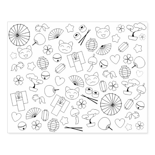 Kleurenpagina van de Japanse Kawaii-cultuur Rubberstempel (Afrduk)