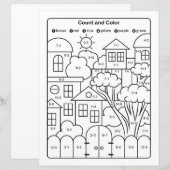 Kleurenpagina voor lijntekening van woningen met w (Voorkant / Achterkant)