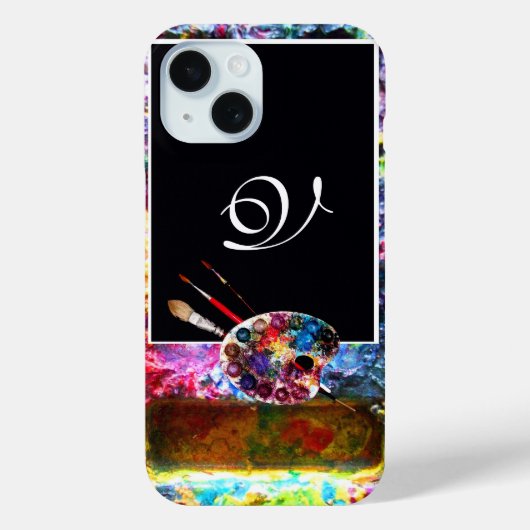 KLEURENPALET EN KWASTEN VAN ARTIEST MONOGRAM Zwart Case-Mate iPhone Case (Achterkant)
