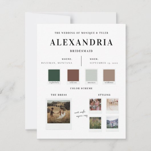 Kleurenpalet Wilde bloem | Wees mijn Bridesmaid Aankondiging (Achterkant)