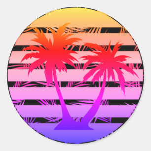 Kleurenpalm Silhouette Black Stripe Ronde Sticker