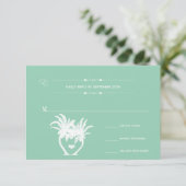 Kleurenpalmplankbord met boombestemming RSVP kaartje (Staand voorkant)