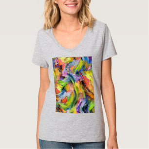 Kleurenpenseelstreken in geel t-shirt