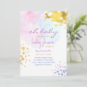 Kleurenplasma Roze gouden baby-schotel Uitnodiging (Staand voorkant)