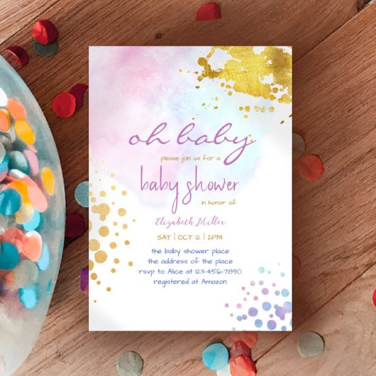 Kleurenplasma Roze gouden baby-schotel Uitnodiging