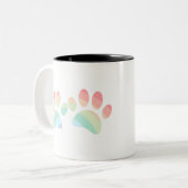 Kleurenregenboogdog plakken tweekleurige koffiemok (Voorkant links)