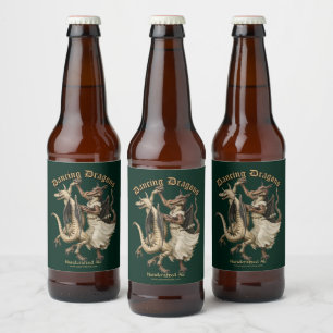 Kleurensjabloon met middeleeuwse dansende draken bier etiket