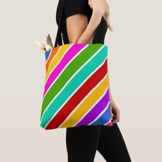 Kleurenstreekpatroon Retro-snoep Tote Bag (Dichtbij)