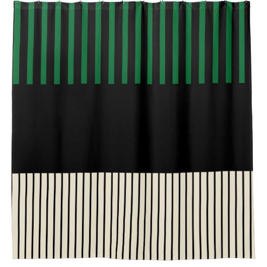 Kleurenstrepen - Groen, crème en zwart Douchegordijn (Voorkant)