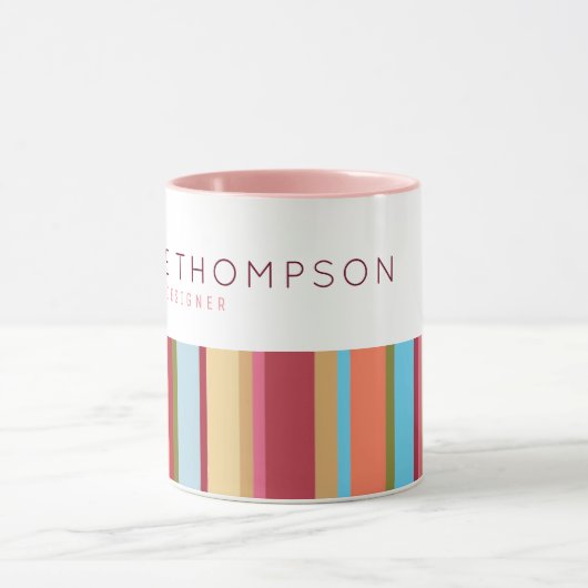 kleurenstrepen, naam en beroep, roze en stijlvol mok (Midden)