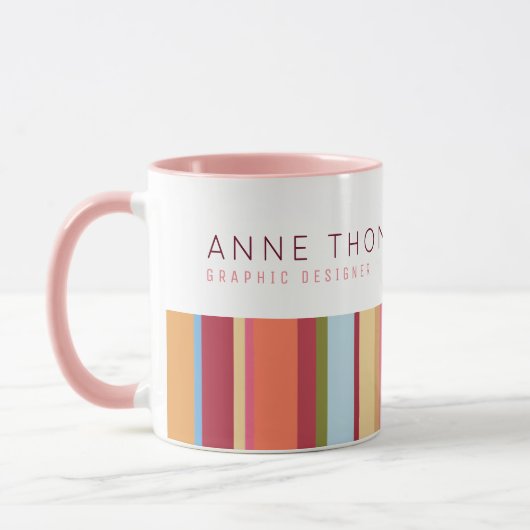 kleurenstrepen, naam en beroep, roze en stijlvol mok (Links)