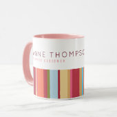 kleurenstrepen, naam en beroep, roze en stijlvol mok (Voorkant links)