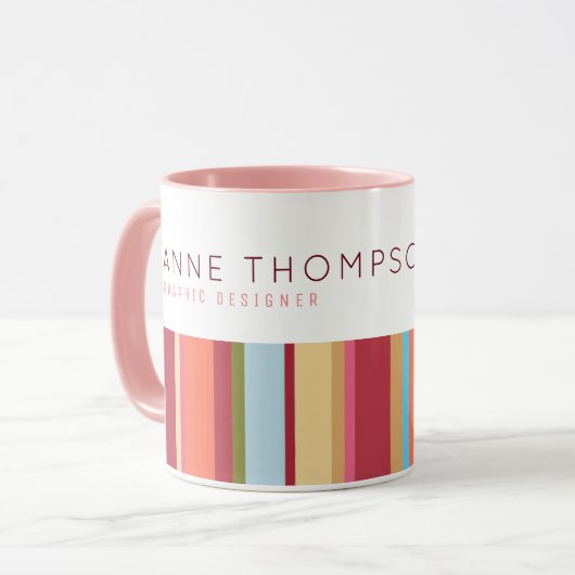kleurenstrepen, naam en beroep, roze en stijlvol mok (Voorkant links)