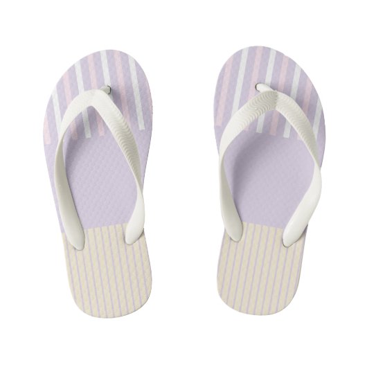 Kleurenstrepen - Pastel Roze, Geel en Paars Kinder Teenslippers (Voetbed)