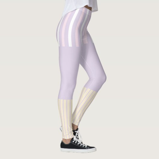 Kleurenstrepen - Pastel Roze, Geel en Paars Leggings (Rechts)