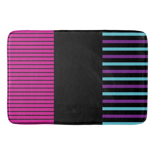 Kleurenstrepen - Roze, Paars, blauw en zwart Badmat (Voorkant)