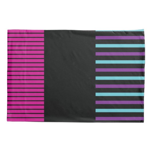 Kleurenstrepen - Roze, Paars, blauw en zwart Kussensloop (Achterkant-Links)