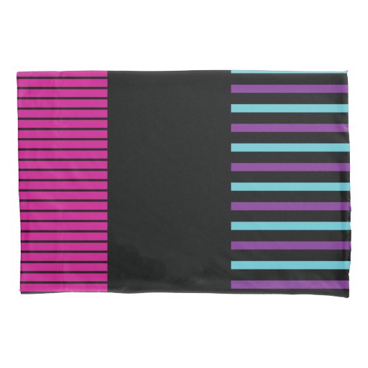 Kleurenstrepen - Roze, Paars, blauw en zwart Kussensloop (Voorkant-Links)