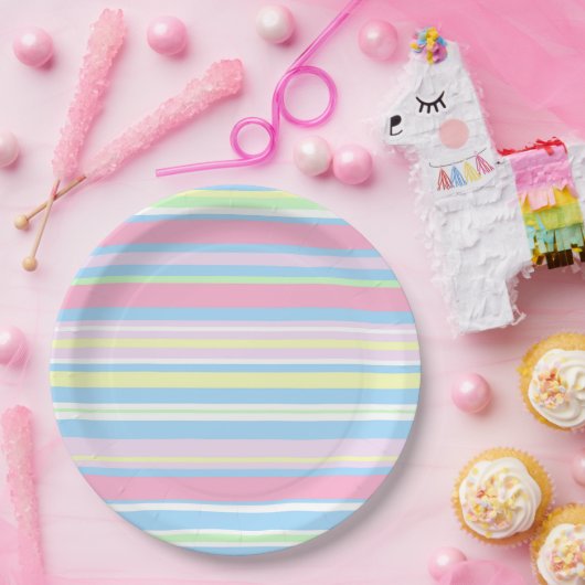 Kleurenstrepen voor pasta's papieren bordje (Feest)