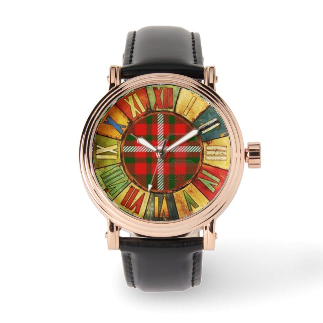KLEURENTIJD MET RODE GROENSCOTTISH TARTAN HORLOGE (Voorkant)