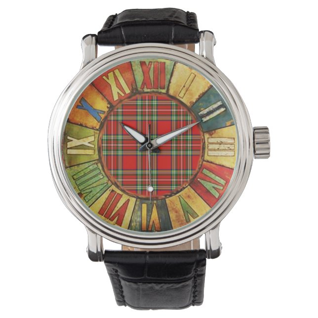 KLEURENTIJD MET RODE GROENSCOTTISH TARTAN HORLOGE (Voorkant)