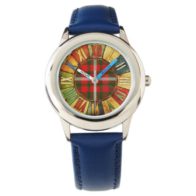 KLEURENTIJD MET WITTE RODE SCOTTISH TARTAN HORLOGE (Voorkant)
