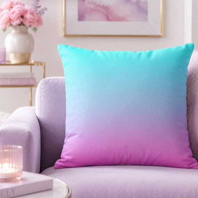 Kleurenverloop van zeemeermin paars roze aqua ombr kussen (Mermaid colors gradient purple pink aqua ombre throw pillow)