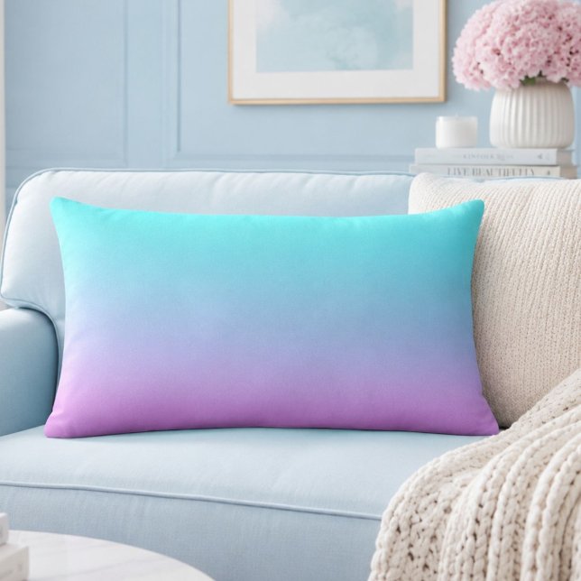 Kleurenverloop van zeemeermin paars roze aqua ombr kussen (Mermaid colors gradient purple pink aqua ombre lumbar pillow)