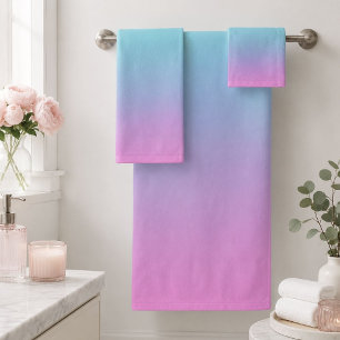 Kleurenverloop zeemeermin paars roze aqua ombre bad handdoek