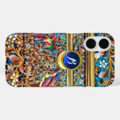 KLEURENVOGELS, ZWEEFSELS BLAUW-MONOGRAM Case-Mate iPhone CASE (Achterkant (horizontaal))