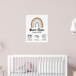 Kleurenwaterverf boho regenboog geboorte statistie poster