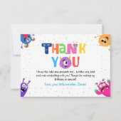 Kleurfeestje van een leuk klein monster voor zijn  bedankkaart (Voorkant)