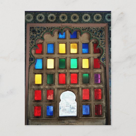 Kleurglas in een houten lijst briefkaart (Voorkant)